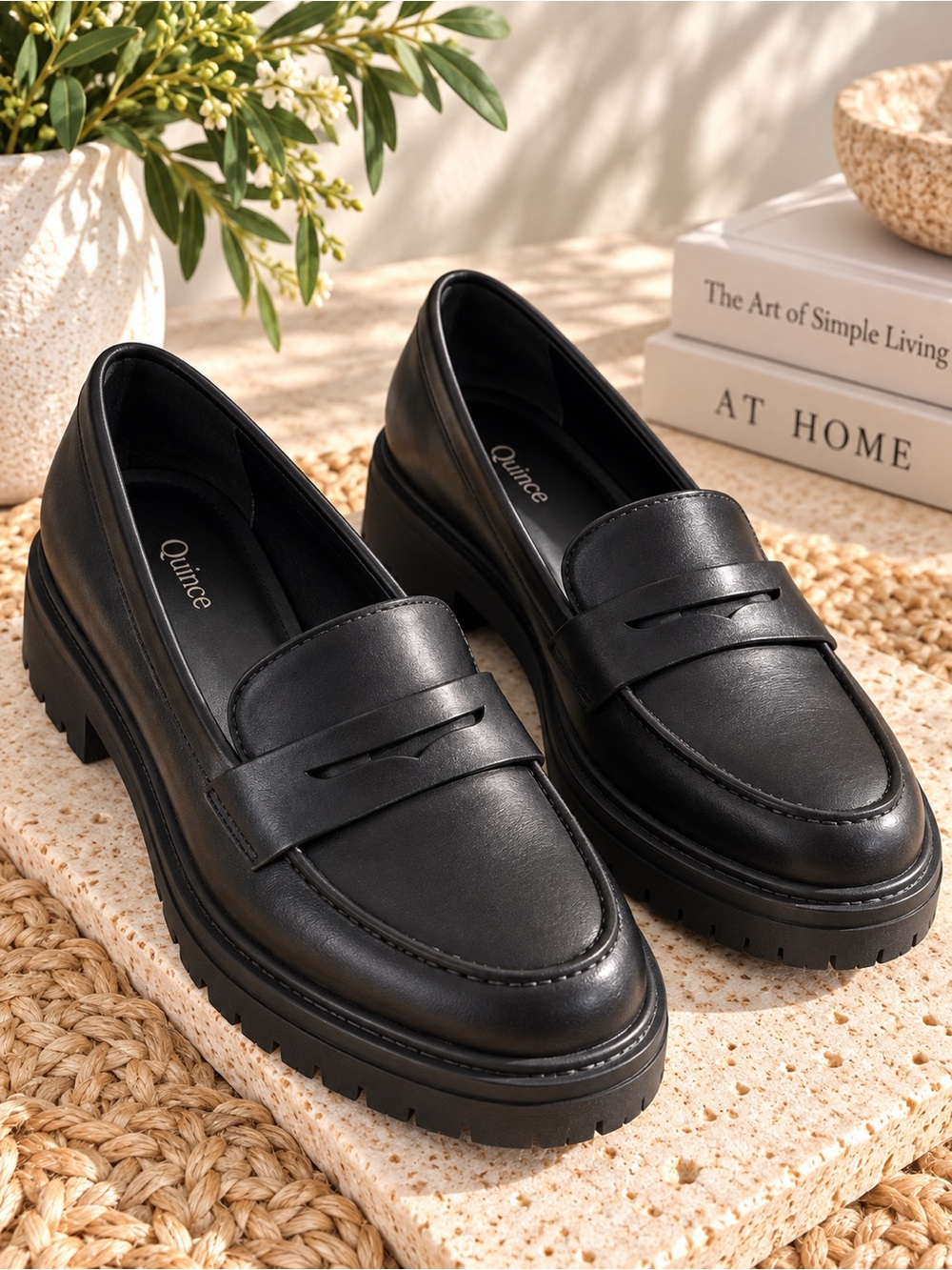 Quince Italian Leather Lug Sole Loafers Black Women’s 7.5 dark academia #68